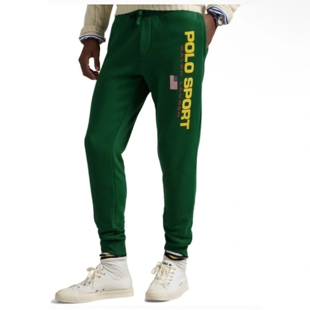 Polo Sport Ralph Lauren Men's Green Fleece Jogger Pants Size Medium NEW. $138